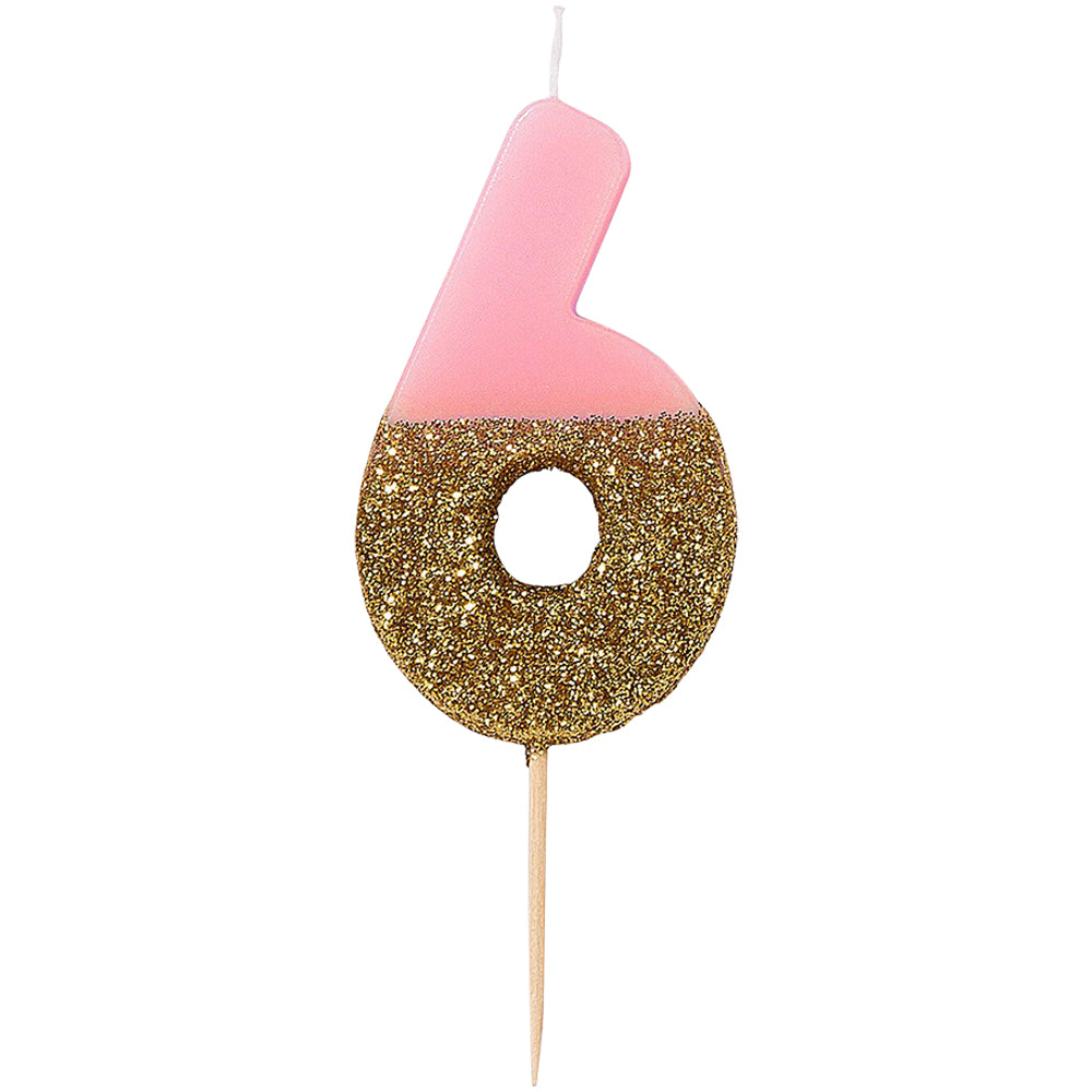 Pink Glitter Number Candle 6