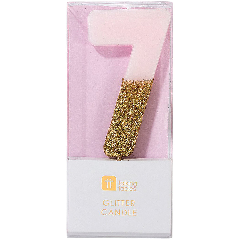 Pink Glitter Number Candle 7