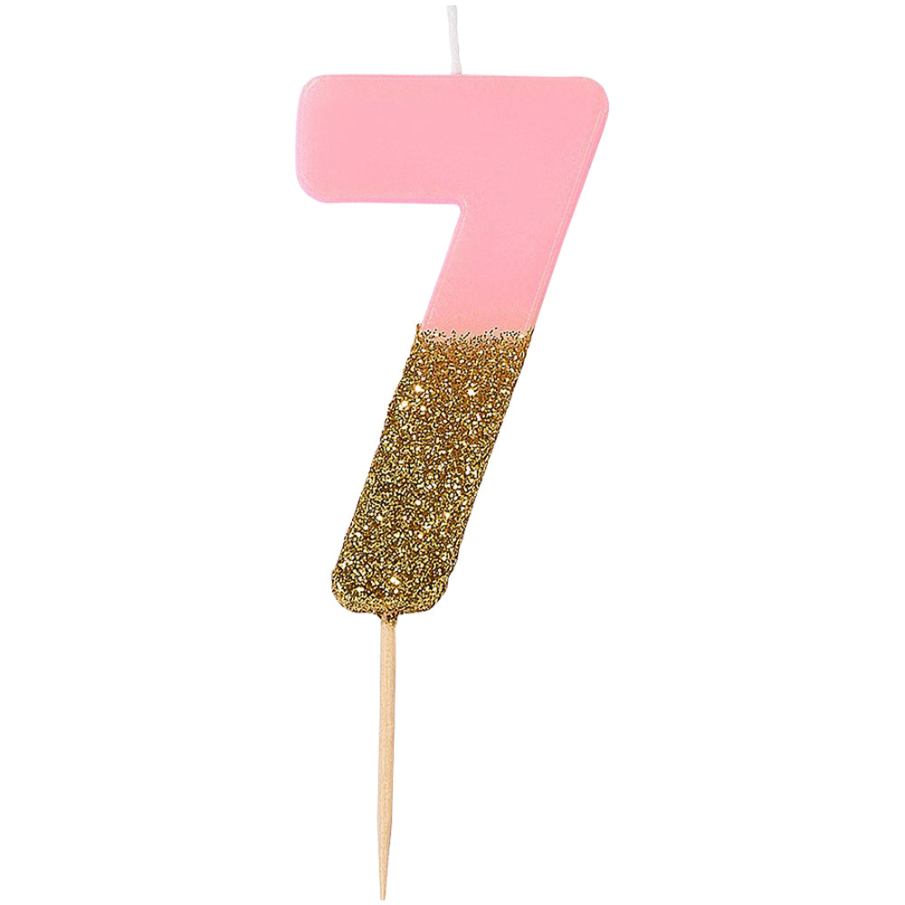 Pink Glitter Number Candle 7