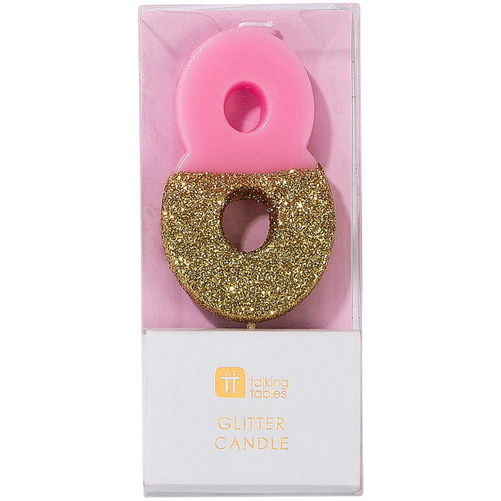 Pink Glitter Number Candle 8