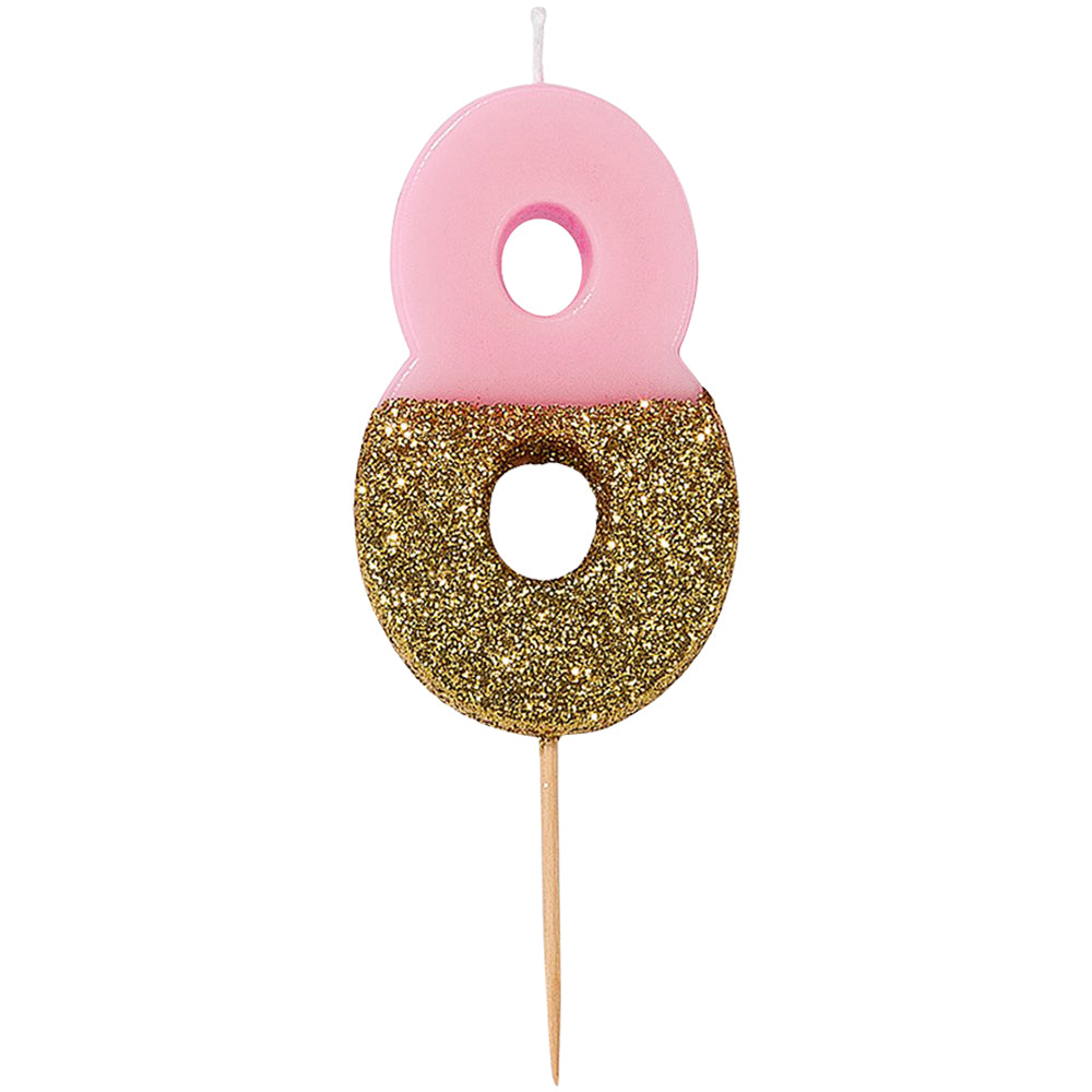 Pink Glitter Number Candle 8
