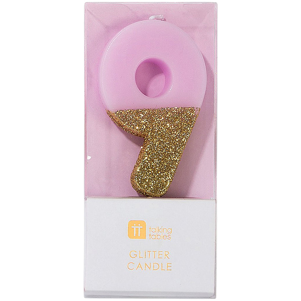 Pink Glitter Number Candle 9
