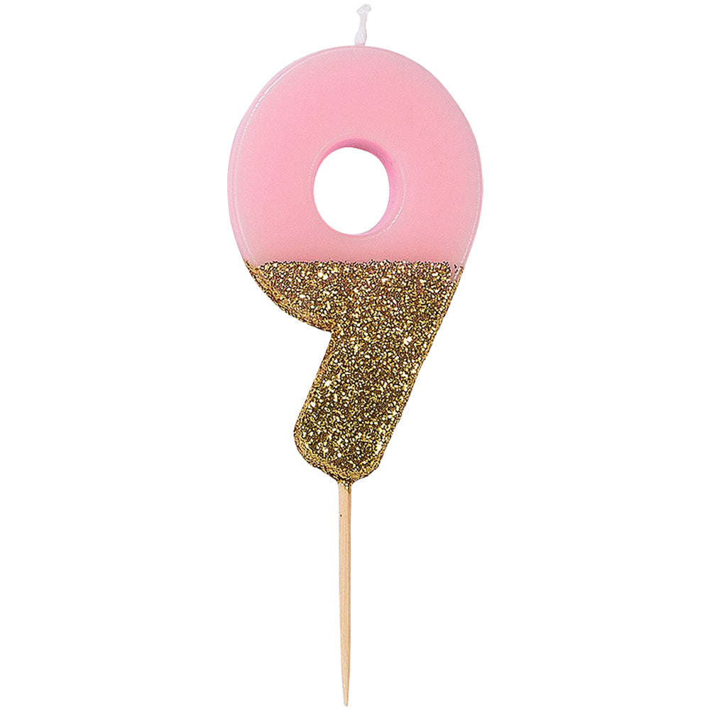 Pink Glitter Number Candle 9