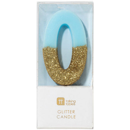We Heart Birthday Blue Glitter Number Candle 0