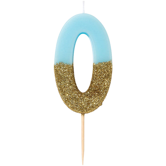 We Heart Birthday Blue Glitter Number Candle 0