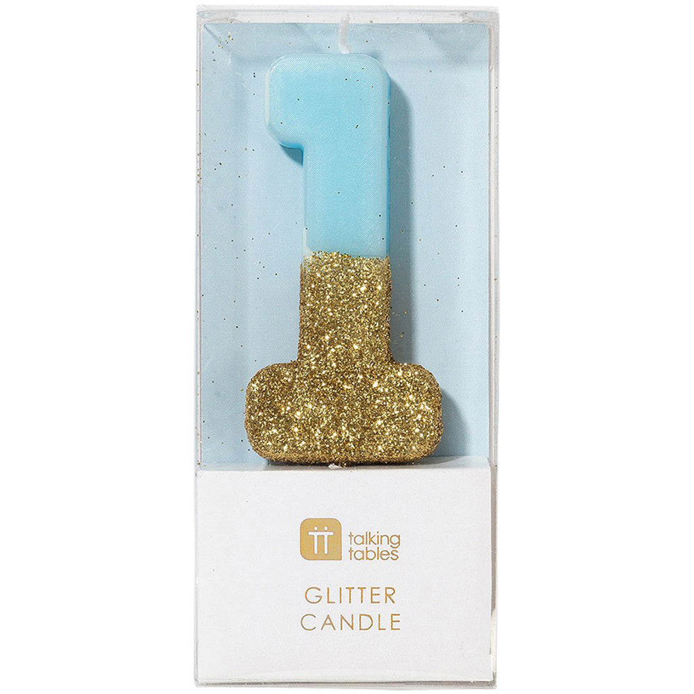We Heart Birthday Blue Glitter Number Candle 1