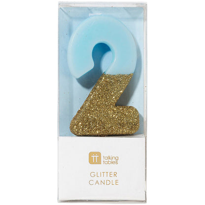 We Heart Birthday Blue Glitter Number Candle 2