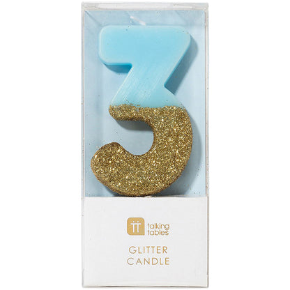 We Heart Birthday Blue Glitter Number Candle 3