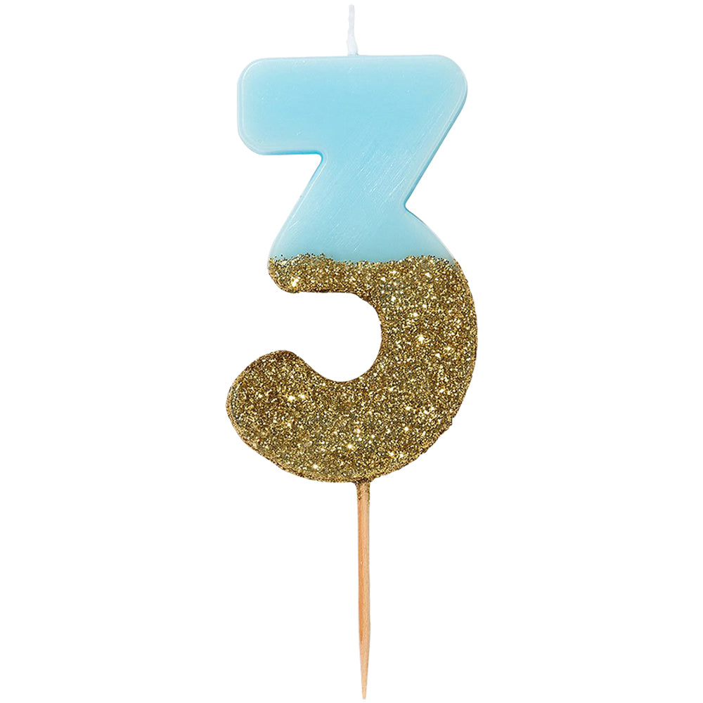 We Heart Birthday Blue Glitter Number Candle 3