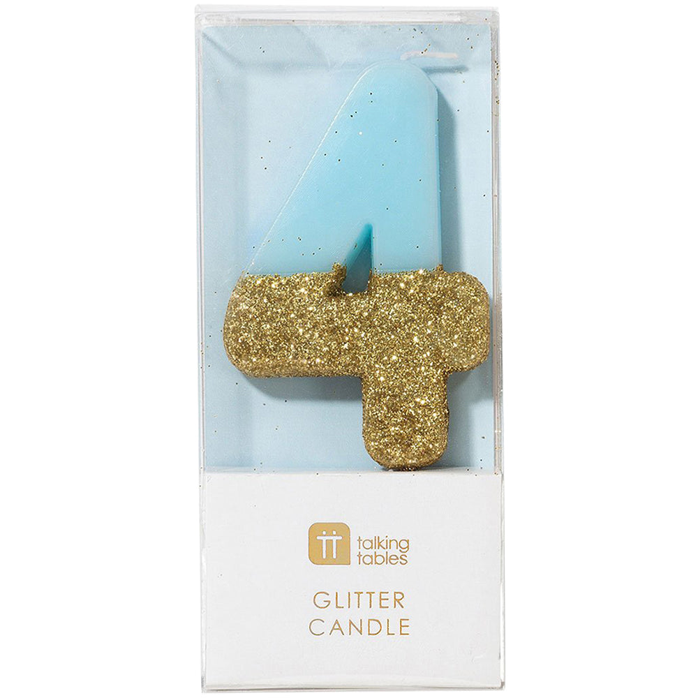 We Heart Birthday Blue Glitter Number Candle 4