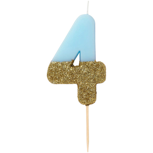 We Heart Birthday Blue Glitter Number Candle 4