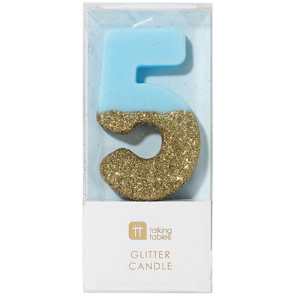 We Heart Birthday Blue Glitter Number Candle 5