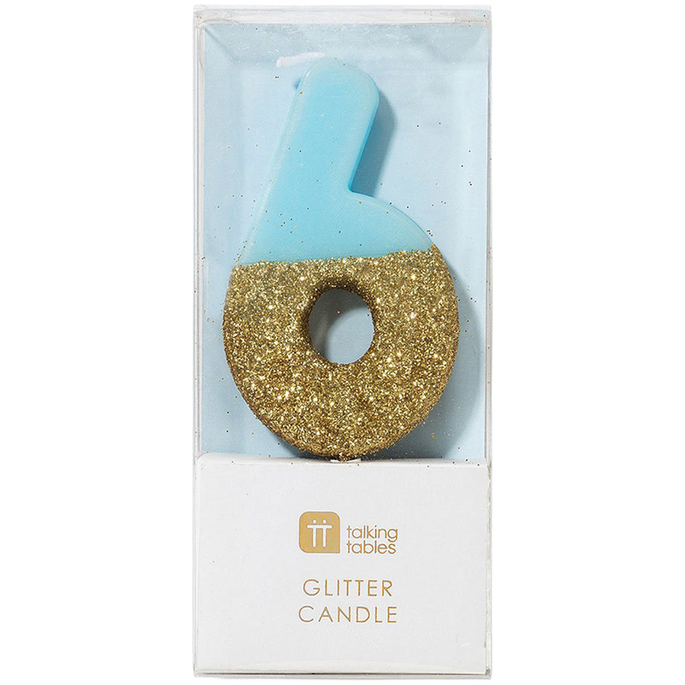 We Heart Birthday Blue Glitter Number Candle 6