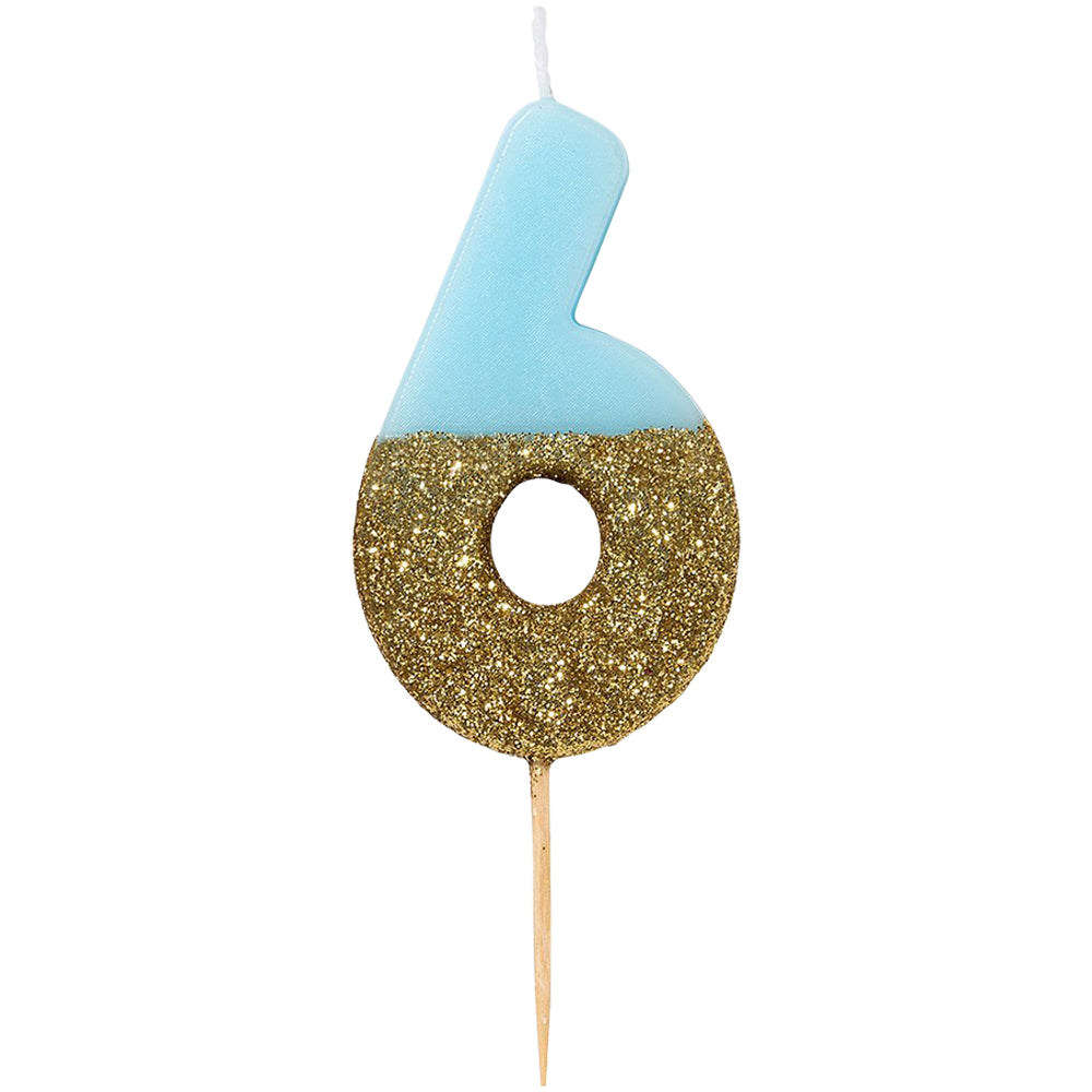 We Heart Birthday Blue Glitter Number Candle 6