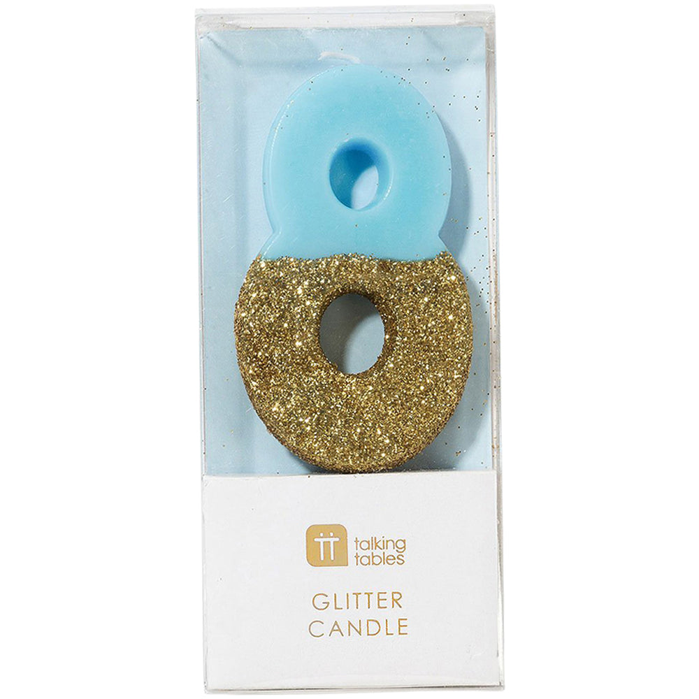 We Heart Birthday Blue Glitter Number Candle 8