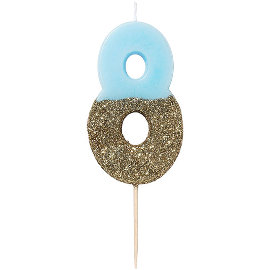 We Heart Birthday Blue Glitter Number Candle 8