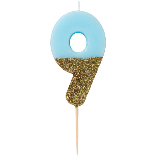 We Heart Birthday Blue Glitter Number Candle 9