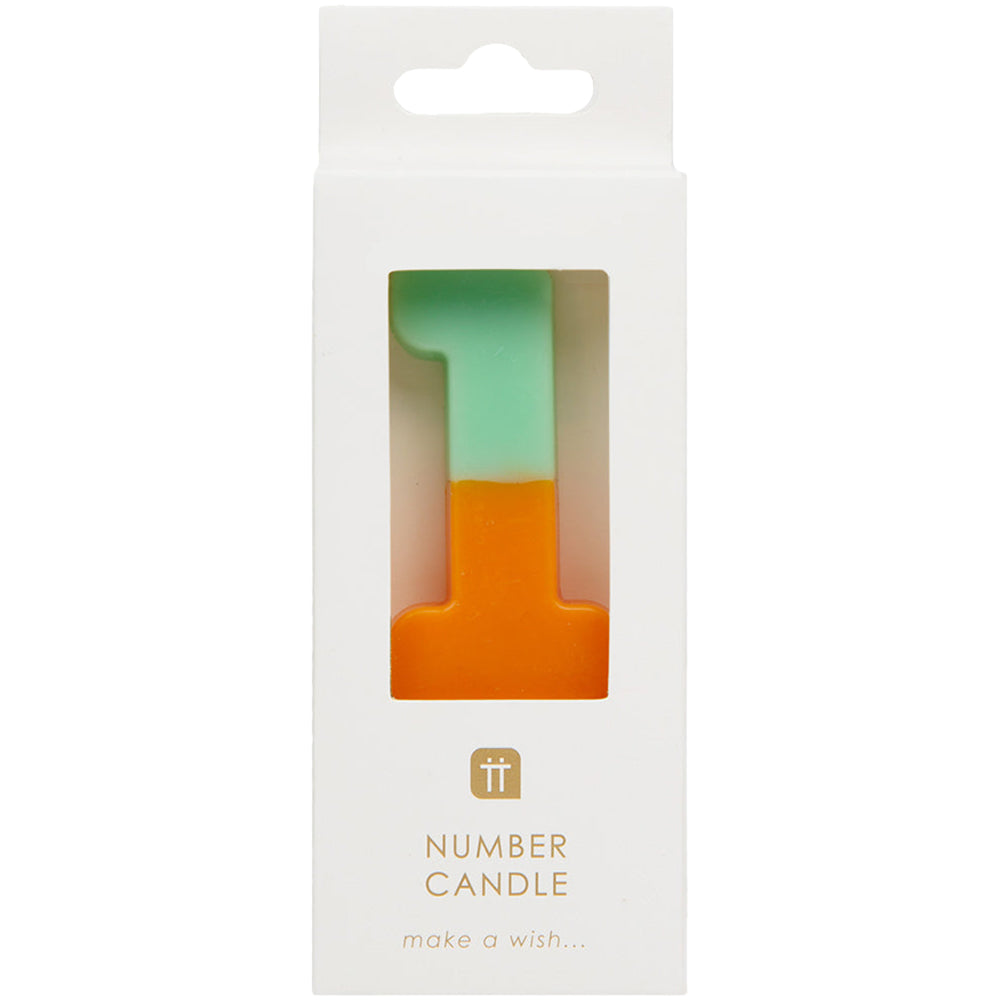 Orange and Mint Green Number Candle - 1