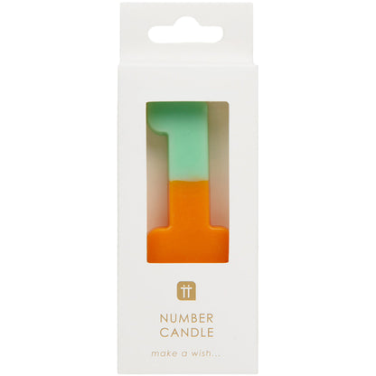 Orange and Mint Green Number Candle - 1