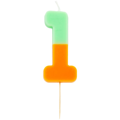 Orange and Mint Green Number Candle - 1