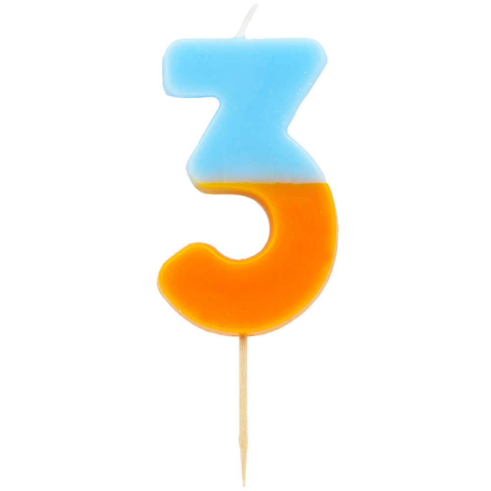 Orange and Light Blue Number Candle - 3