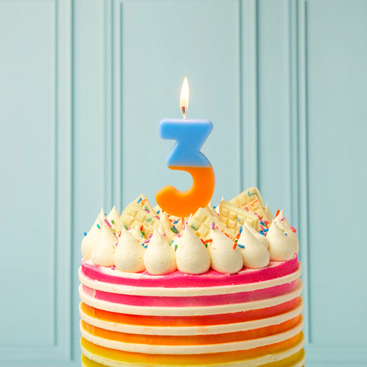 Orange and Light Blue Number Candle - 3