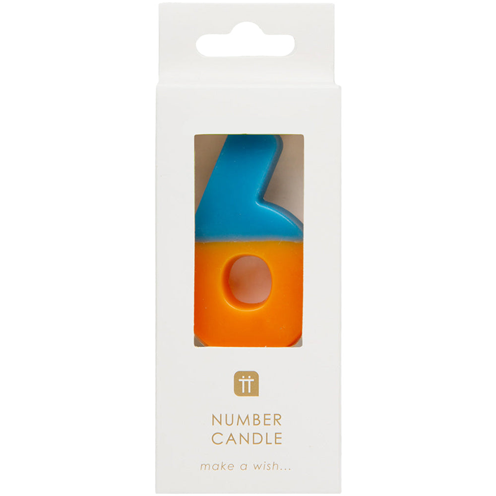 Orange and Dark Blue Number Candle - 6