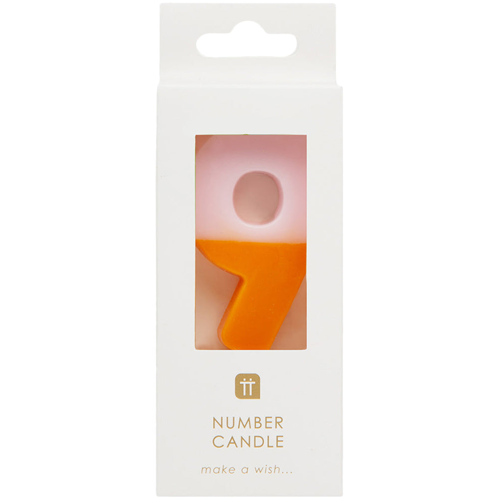 Orange and Light Pink Number Candle - 9
