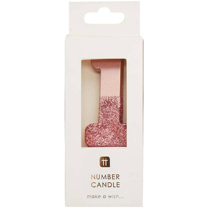 We Heart Birthdays Rose Gold Glitter Number Candle 1