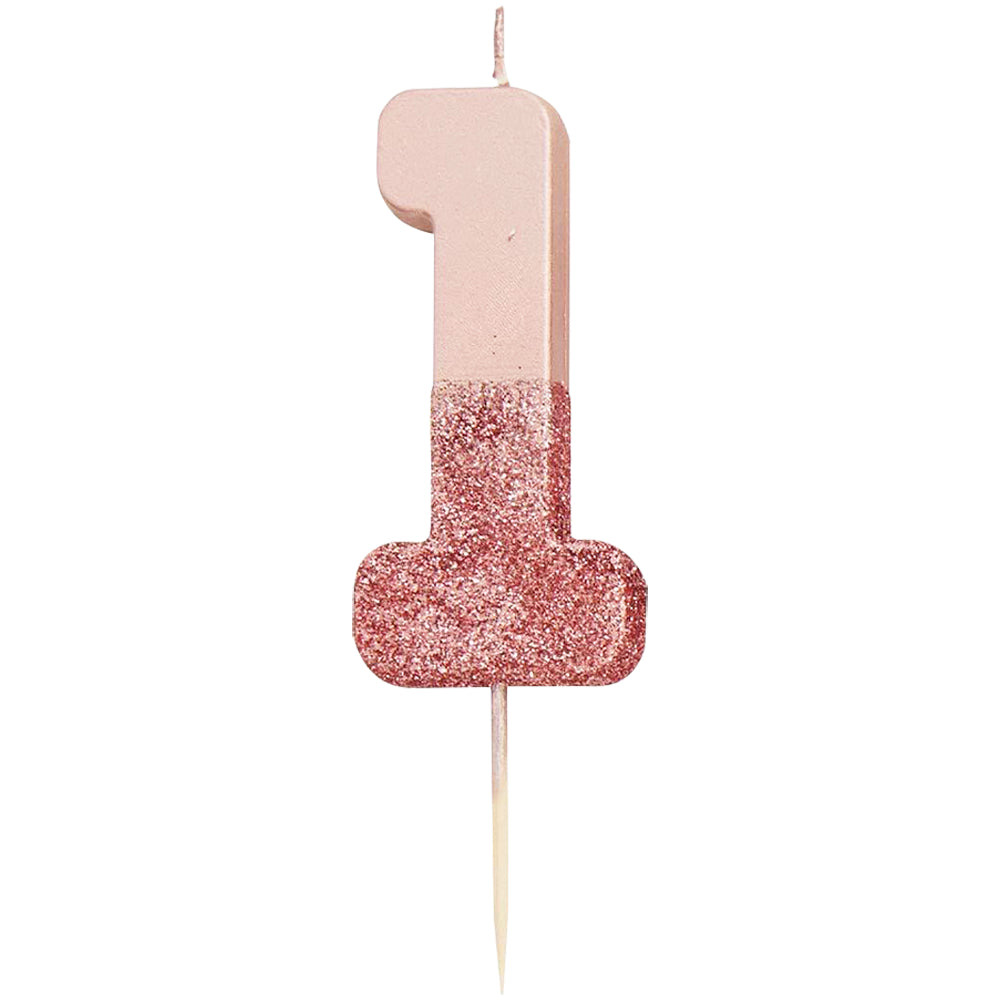 We Heart Birthdays Rose Gold Glitter Number Candle 1