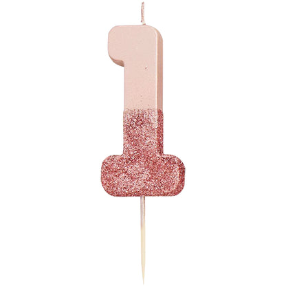 We Heart Birthdays Rose Gold Glitter Number Candle 1