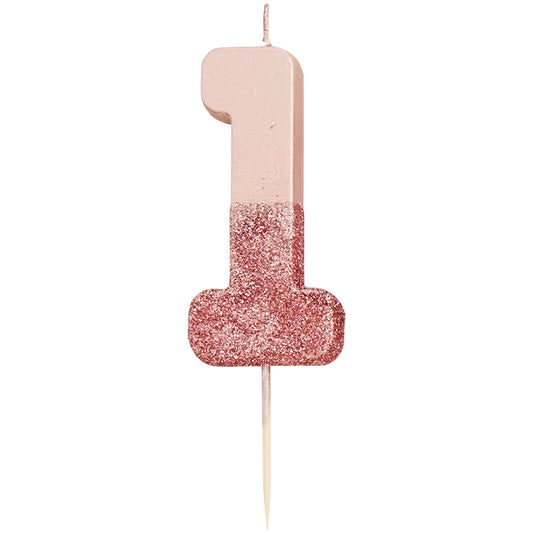 We Heart Birthdays Rose Gold Glitter Number Candle 1