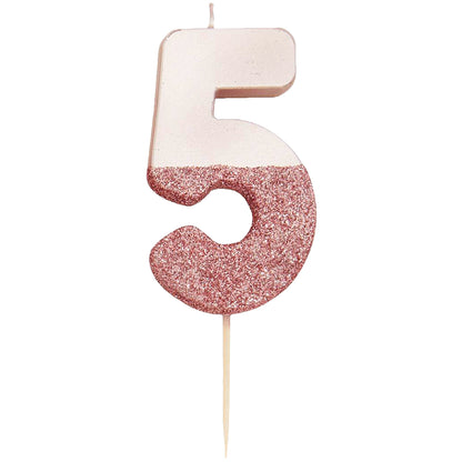 We Heart Birthdays Rose Gold Glitter Number Candle 5