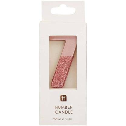 We Heart Birthdays Rose Gold Glitter Number Candle 7
