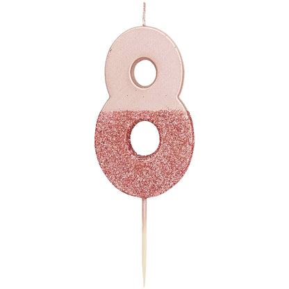 We Heart Birthdays Rose Gold Glitter Number Candle 8