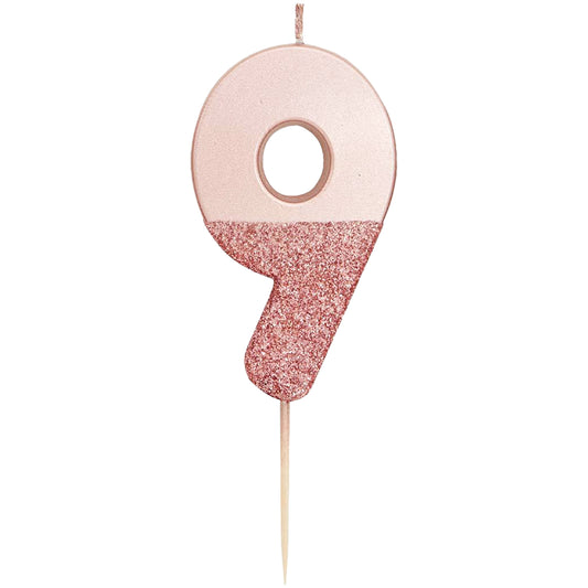 We Heart Birthdays Rose Gold Glitter Number Candle 9