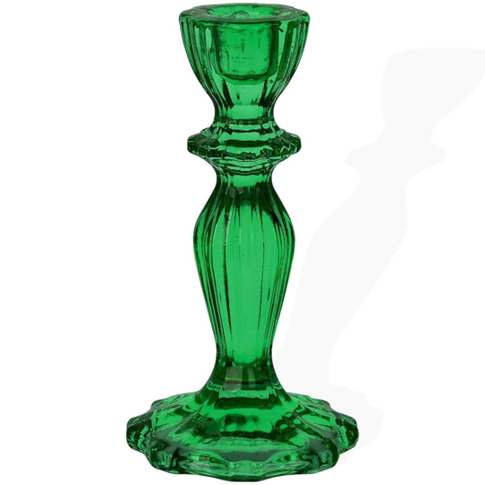Dark Green Glass Candlestick Holder