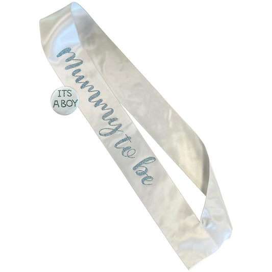 Blue Diamante Mummy to Be Sash & Badge Set