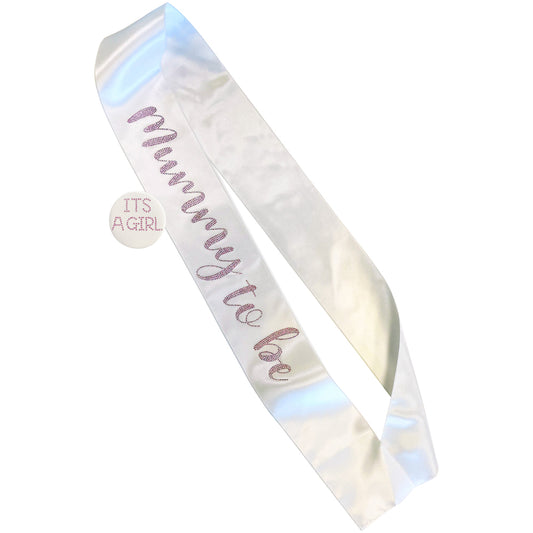Pink Diamante Mummy to Be Sash & Badge Set