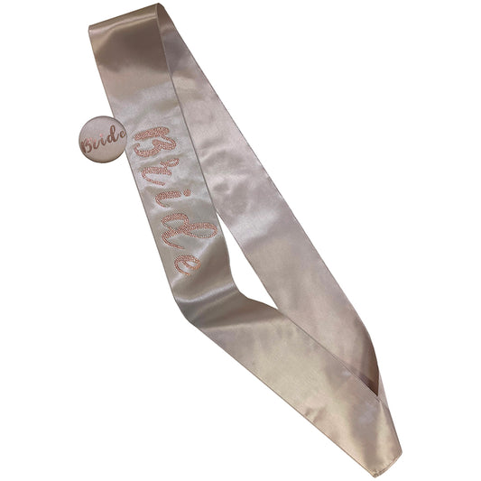 Nude Diamante Bride Sash & Badge Set