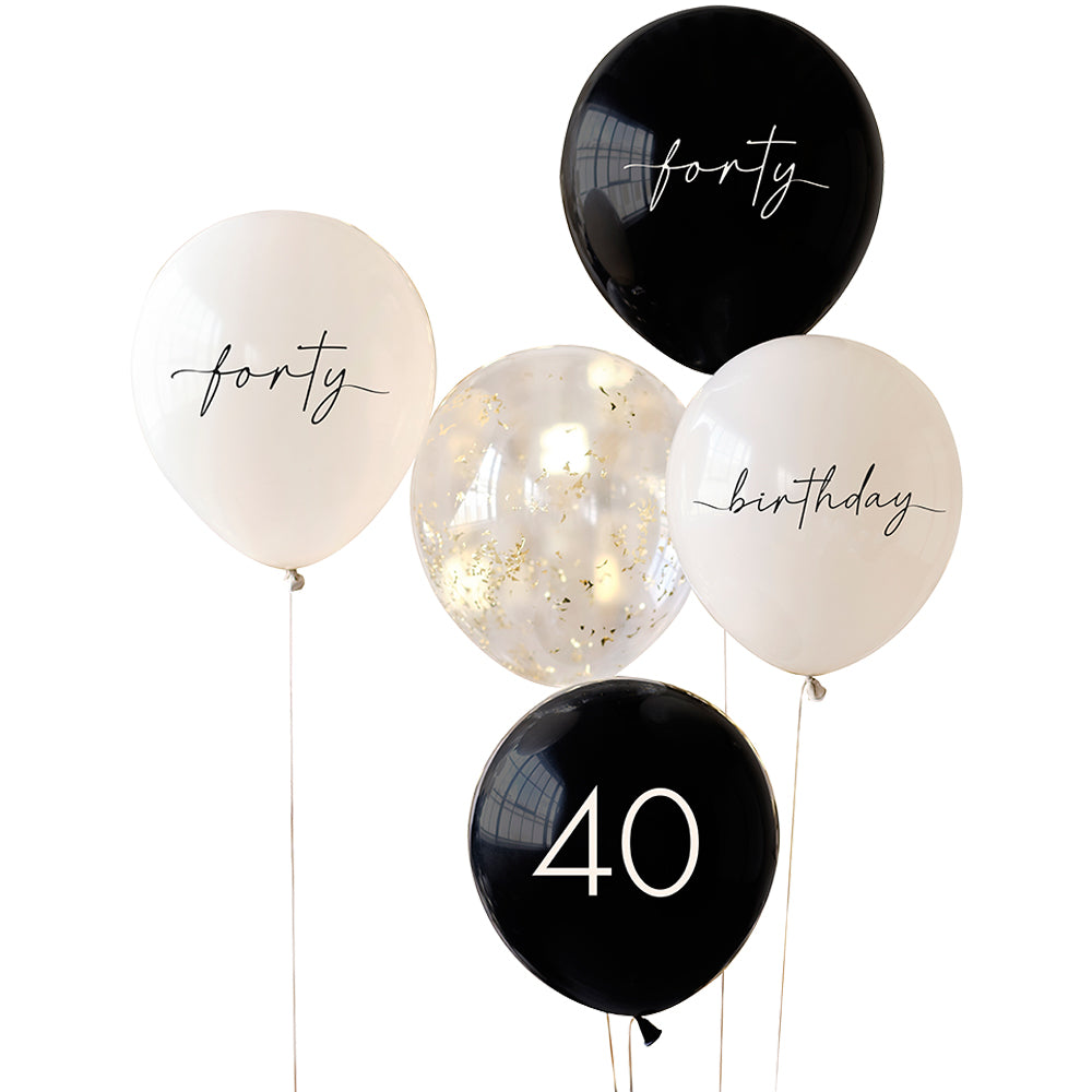 Black, Nude, Cream and Champagne Gold 40th Birthday Party Balloons
