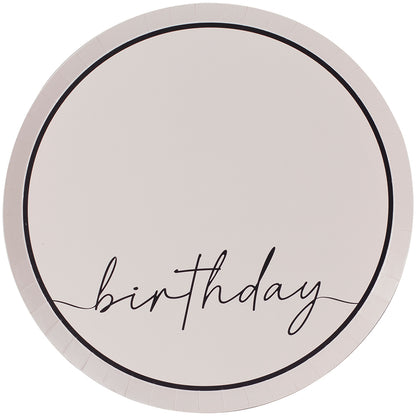 Nude and Black Happy Birthday Paper Party Plates