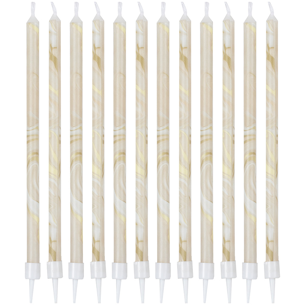 Nude and Champagne Gold Tall Marble Birthday Cake Candles