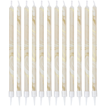Nude and Champagne Gold Tall Marble Birthday Cake Candles