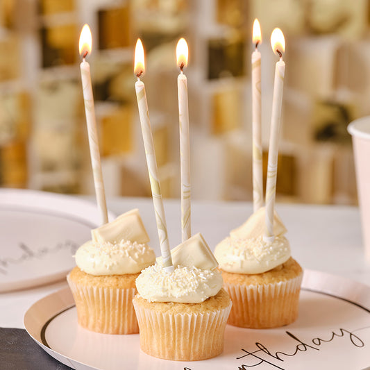 Nude and Champagne Gold Tall Marble Birthday Cake Candles