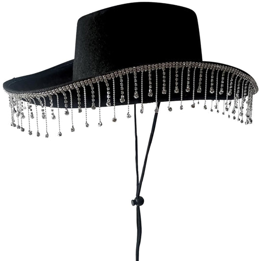 Black Cowboy Hat with Diamante Droplets