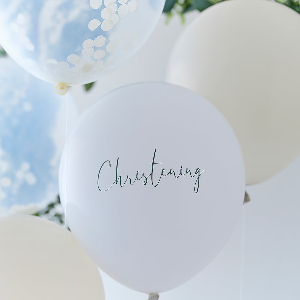 White, Nude and Confetti Christening Balloon Bundle