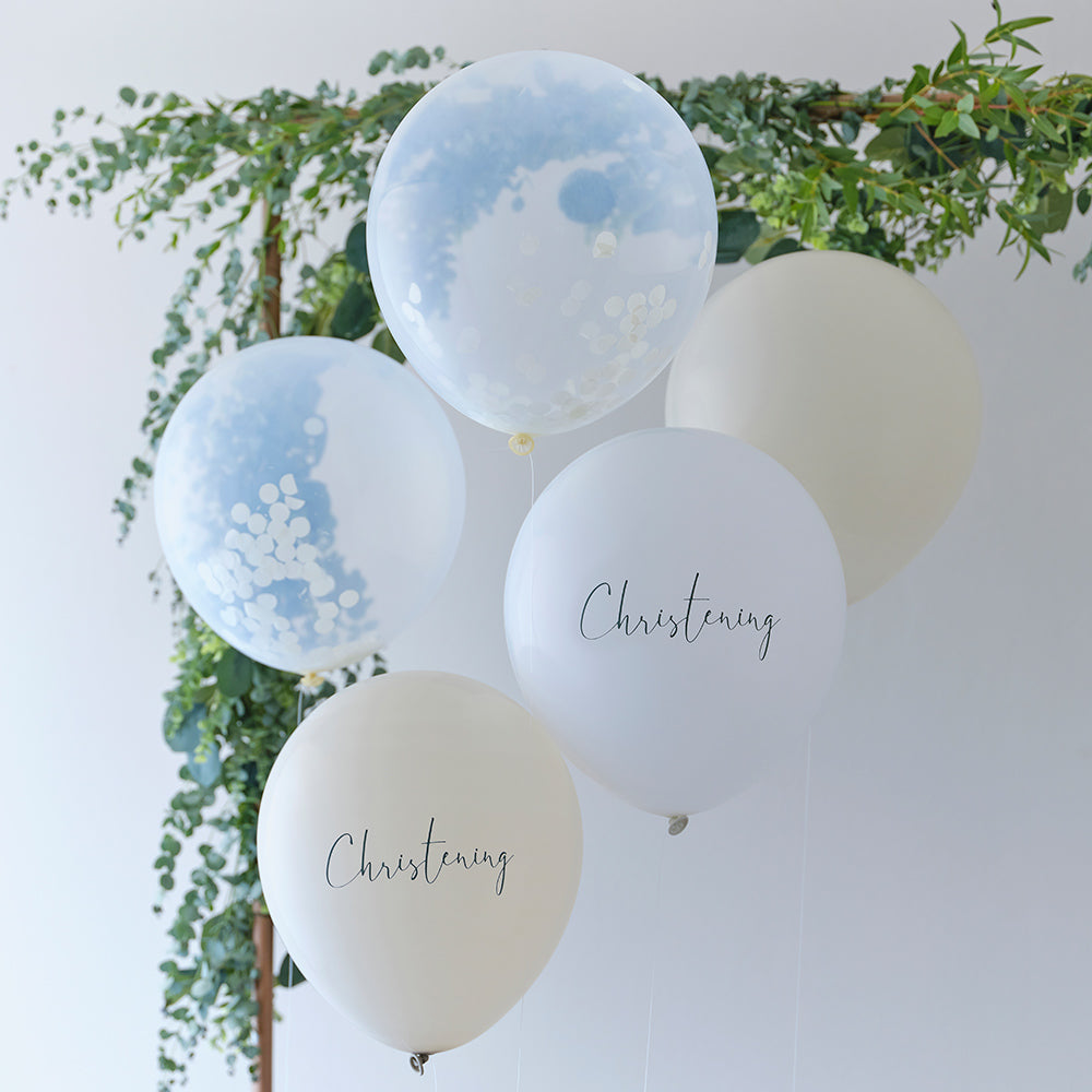 White, Nude and Confetti Christening Balloon Bundle