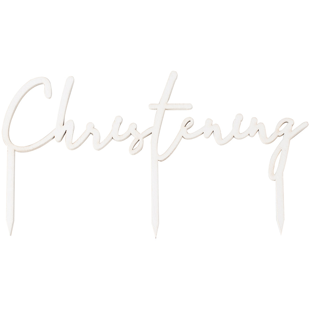 White Wooden Christening Cake Topper