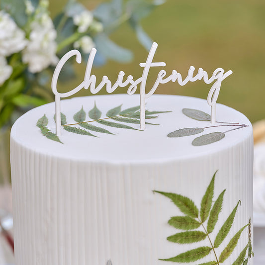 White Wooden Christening Cake Topper